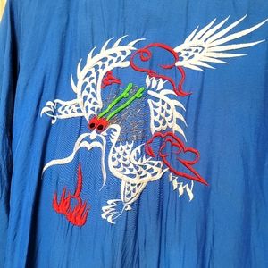 Vintage blue kimono with beautiful embroidered dragon detail